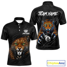 Load image into Gallery viewer, Funny Tiger 8 Ball men's billiard polo shirt personalized black leopard claws pool jersey, custom billiards apparel