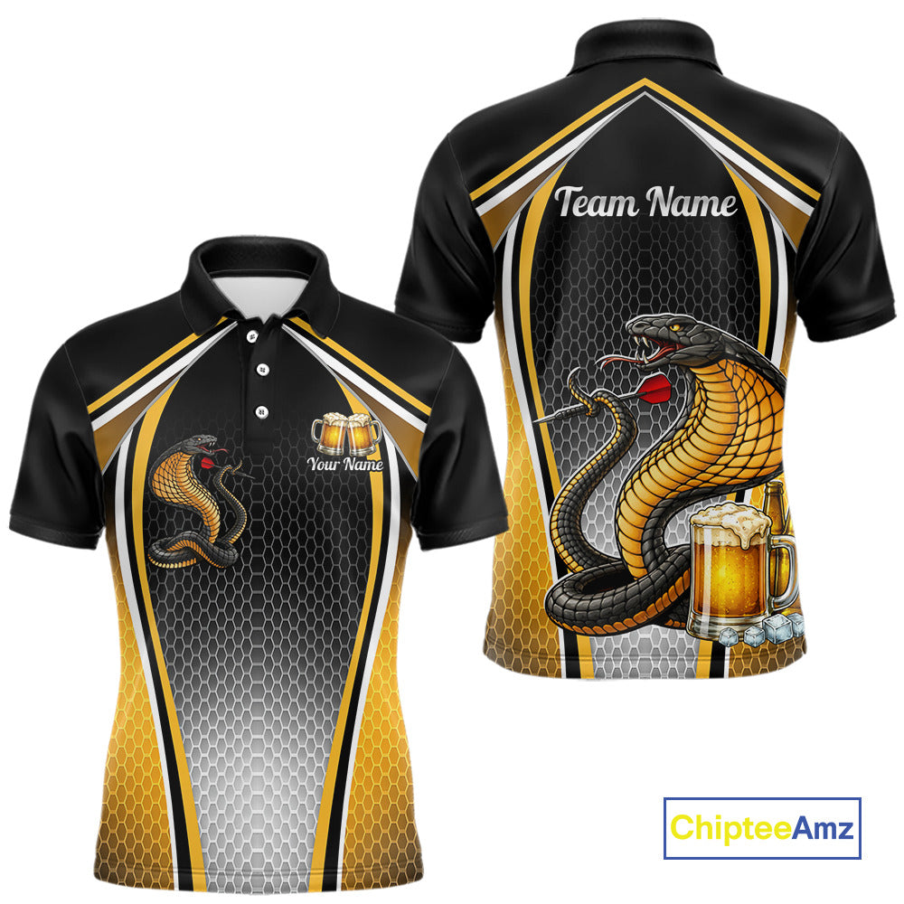 Funny Cobra Cheer Beers Polo & 1/4-Zip Shirt Custom Black & Yellow Cobra Men Best Dart Team Shirts NYN2897