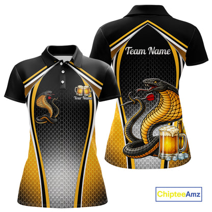 Funny Cobra Cheer Beers Polo & 1/4-Zip Shirt Custom Black & Yellow Cobra Women Best Dart Team Shirts NYN2897