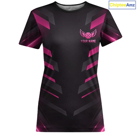 Custom Pink & Black Lightning Women's Pickleball T-Shirt, Personalized Pickleball Tournament Shirt, Lightning Paddle Sports Apparel, Athletic Performance Tee, Team League Uniform, Speed, Precision & Victory