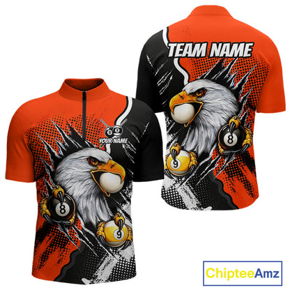 Black and orange claw 8 ball and 9 ball billiard 1/4-zip shirt for men