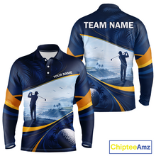 Load image into Gallery viewer, Men's palm trees golf long sleeves polo shirt, tropical ocean golf apparel, personalized golf shirt, summer golf clothing, resort golf polo, golf vacation outfit