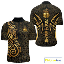 Load image into Gallery viewer, Black And Gold Crown Bowling Ball Polo &amp; 1/4-Zip Shirts For Men Custom Tribal Bowling Team Jerseys NYN3124