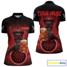 Load image into Gallery viewer, Custom Funny Skull And Beer Lightning Red Dartboard Dart Women Quarter-Zip Jerseys Dart Team Shirts NYN1755