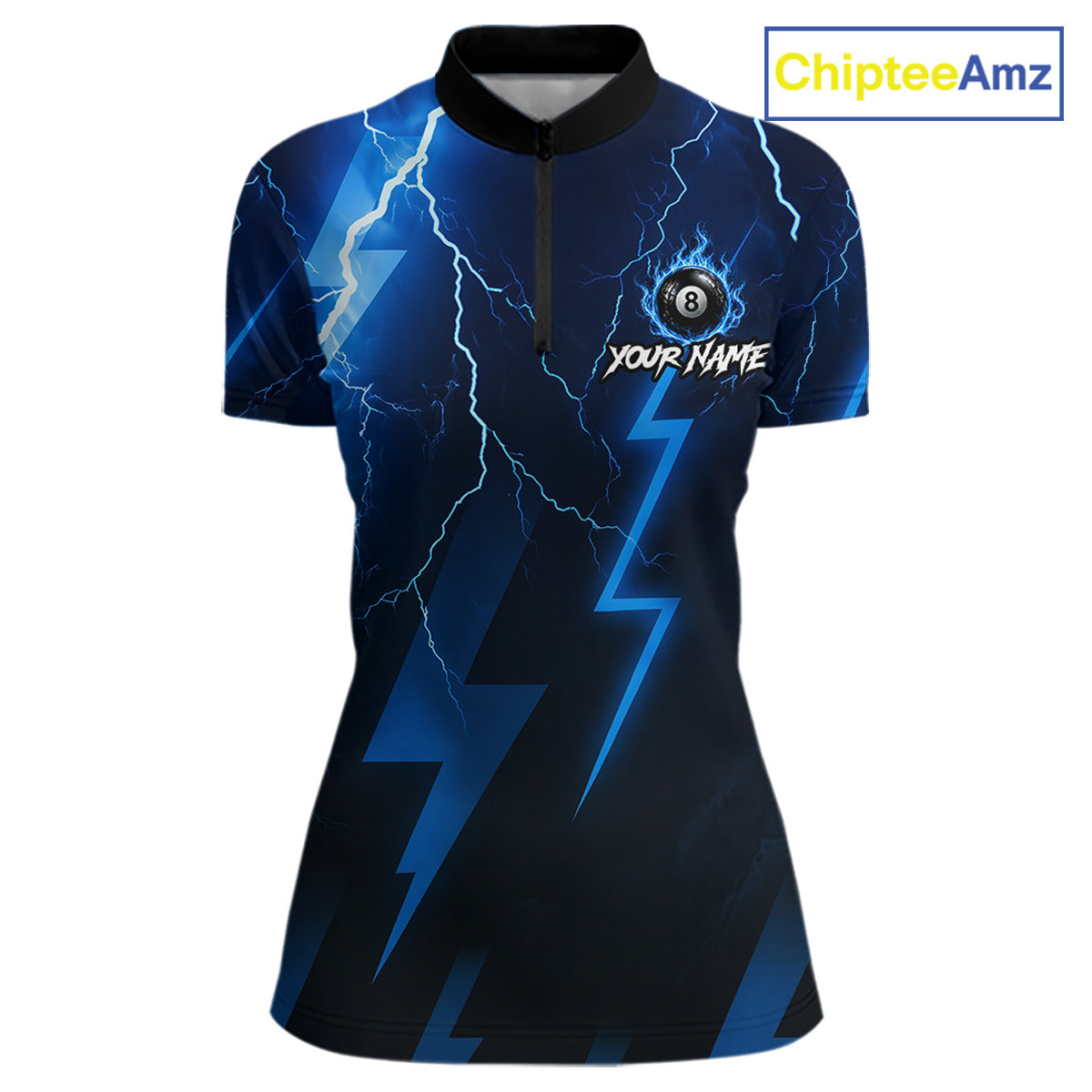 Thunder Lightning Billiard Ball Shirt For Women Custom Blue Flames 8 Ball Billiard Pool Jersey NYN3133