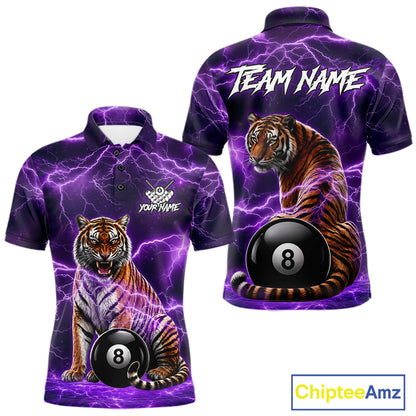 Thunder Purple Funny Tiger 8 Ball Billiard Pool Shirt For Men Custom Billiard Team Attire NYN3140