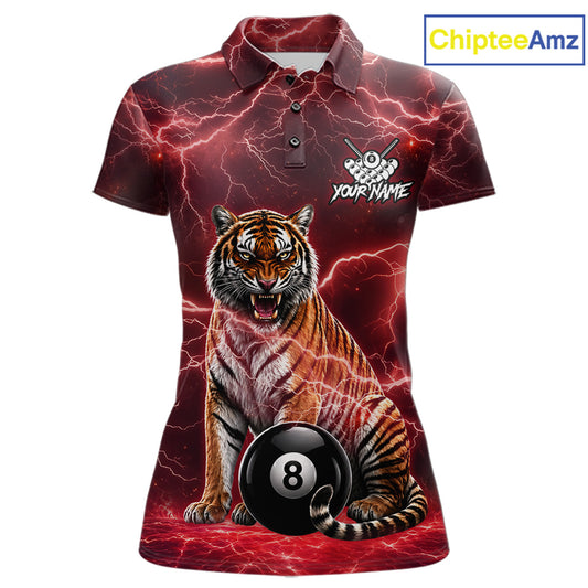Thunder Red Funny Tiger 8 Ball Billiard Pool Shirt For Women Custom Billiard Team Attire NYN3141