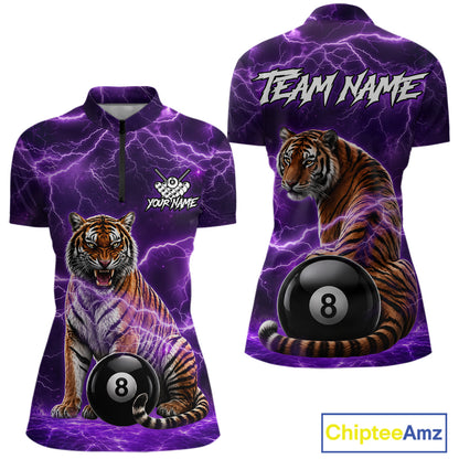 Thunder Purple Funny Tiger 8 Ball Billiard Pool Shirt For Women Custom Billiard Team Attire NYN3140