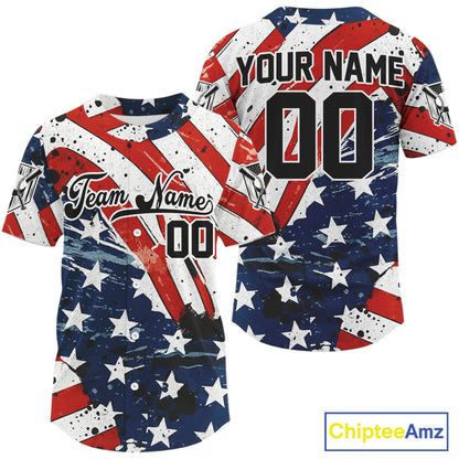 Custom Red And Blue Patriotic Baseball Shirt For Men Outfits US Flag Baseball Jerseys NYN1514