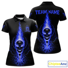 Load image into Gallery viewer, Skeleton Fire Flame Dartboard Custom Women Polo Dart Shirt Blue Skull Dart Jerseys NYN1771