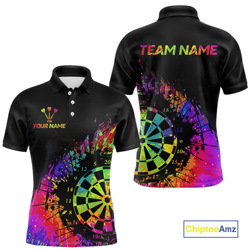 Colorful Splatter Dartboard Grunge Dart Polo Shirts For Men Custom Name For Darters NYN2281
