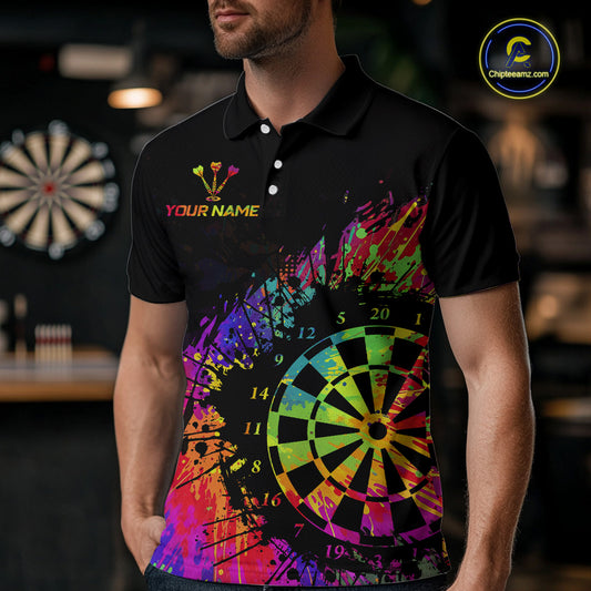 Colorful Splatter Dartboard Grunge Dart Polo Shirts For Men Custom Name For Darters NYN2281