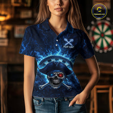 Load image into Gallery viewer, Blue Dartboard &amp; Arrow Fire Flame Pirate Dart Polo Shirts For Women Custom Dart Team Jerseys NYN2726