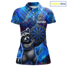 Load image into Gallery viewer, Funny raccoon graffiti dart shirt custom blue dart polo apparel for women