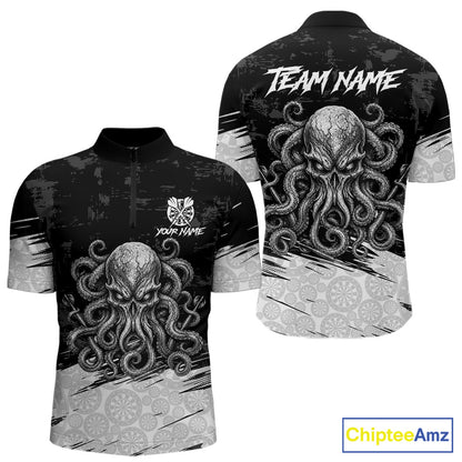 White Black Octopus Men's Quarter-Zip Dart Shirt, Personalized Tournament Team Jersey