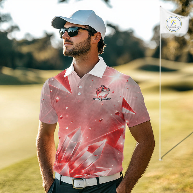 Mens Golf Polo Shirt Custom Red-Diamond Crystal Golf Ball Custom Name Golf Shirts For Team NYN3157