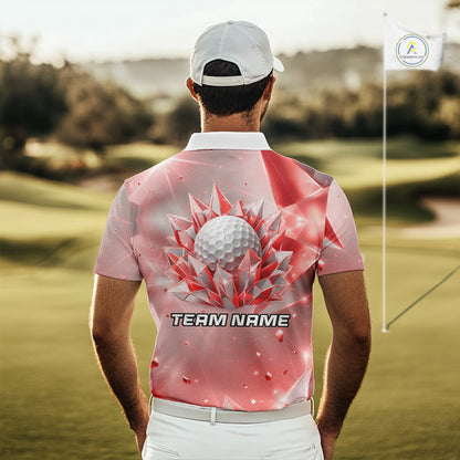 Mens Golf Polo Shirt Custom Red-Diamond Crystal Golf Ball Custom Name Golf Shirts For Team NYN3157