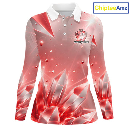 Women Golf Polo Shirt Custom Red-Diamond Crystal Golf Ball Custom Name Golf Shirts For Team NYN3157