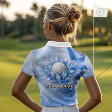 Load image into Gallery viewer, Women Golf Polo Shirt Custom Blue-Diamond Crystal Golf Ball Custom Name Golf Shirts For Team NYN3156