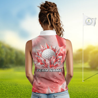 Women Golf Sleeveless Polo Shirt Custom Red-Diamond Crystal Golf Ball Custom Name Golf Shirts For Team NYN3157