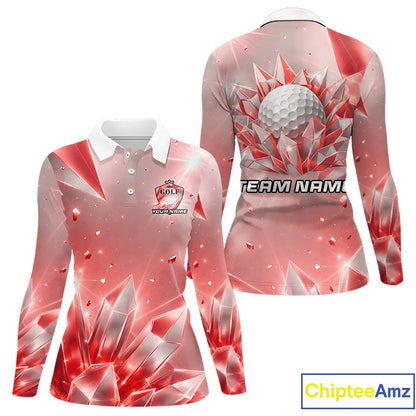 Women Golf Polo Shirt Custom Red-Diamond Crystal Golf Ball Custom Name Golf Shirts For Team NYN3157