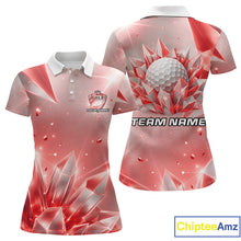 Load image into Gallery viewer, Women Golf Polo Shirt Custom Red-Diamond Crystal Golf Ball Custom Name Golf Shirts For Team NYN3157