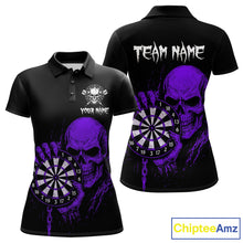 Load image into Gallery viewer, Custom Women Dart Polo Shirt With Purple Blood Skull Holding Dartboard, Darts Jersey  NYN1794