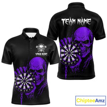 Load image into Gallery viewer, Custom Men's Dart Polo Shirt With Purple Blood Skull Holding Dartboard, Darts Jersey  NYN1794