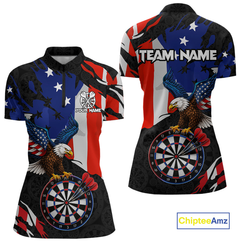 Red black and blue American flag eagle darts shirt for women patriotic jersey