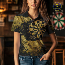 Load image into Gallery viewer, Personalized Grunge Gold Dartboard Women Dart Shirt Custom Name Dart Team Jersey For Darters NYN2968