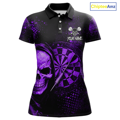 Purple Grunge Skull Dartboard & Arrow Women Darts Polo Shirt Personalized Darts Team Jerseys NYN2596