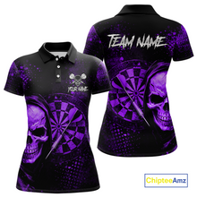 Load image into Gallery viewer, Purple Grunge Skull Dartboard &amp; Arrow Women Darts Polo Shirt Personalized Darts Team Jerseys NYN2596