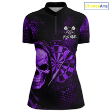 Load image into Gallery viewer, Purple Grunge Skull Dartboard &amp; Arrow Women Darts 1/4-Zip Shirt Personalized Darts Team Jerseys NYN2596
