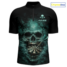 Load image into Gallery viewer, Cracked Grunge Teal Smokes Skull Dartboard Men Darts 1/4-Zip Shirt Personalized Darts Team Jerseys NYN2598