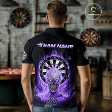 Load image into Gallery viewer, Black Purple Flaming Skeleton Darts Custom Men's Dart Polo Shirts Team Dart League Jerseys NYN2074