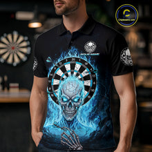 Load image into Gallery viewer, Black Blue Flaming Skeleton Darts Custom Men's Dart Polo Shirts Team Dart League Jerseys NYN2073