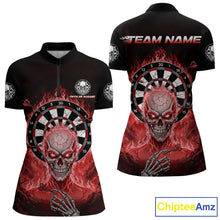 Load image into Gallery viewer, Black Red Flaming Skeleton Darts Custom Women's Dart Quarter-Zip Shirts Team Dart League Jerseys NYN2075