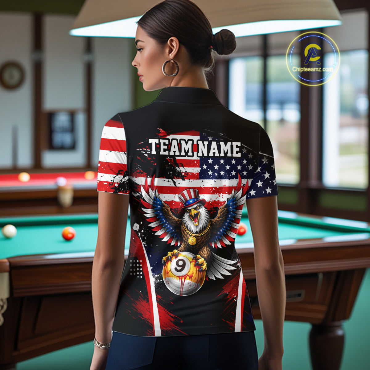 Grunge US Flag Eagle 8 Ball & 9 Ball Billiard Pool Shirt For Women Custom Patriotic Billiard Appeal NYN2762