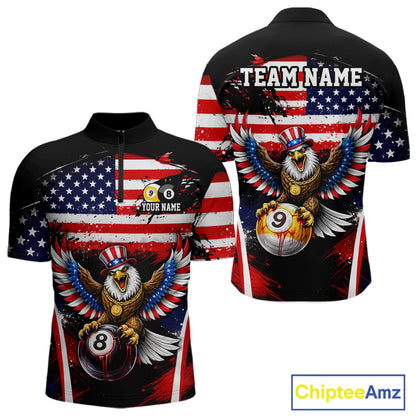 Grunge US Flag Eagle 8 Ball & 9 Ball Billiard Pool Shirt For Men Custom Patriotic Billiard Appeal NYN2762