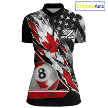 Load image into Gallery viewer, Personalized Smoke Canada Flag Billiard 8 Ball Pool Shirt Custom Patriotic Billiard Appeal For Women NYN2770