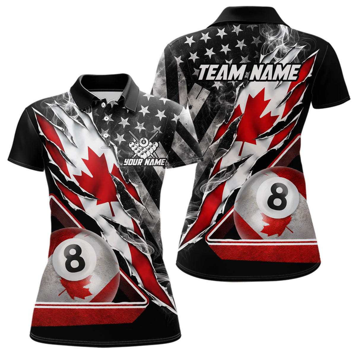 Personalized Smoke Canada Flag Billiard 8 Ball Pool Shirt Custom Patriotic Billiard Appeal For Women NYN2770