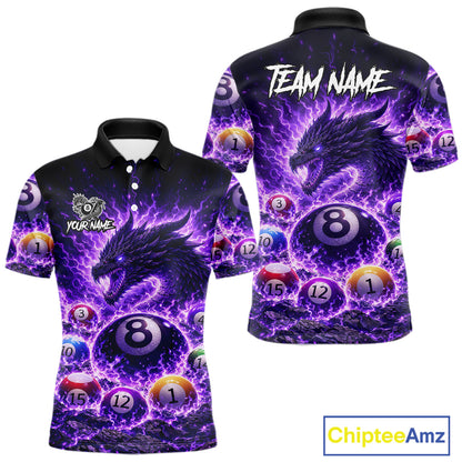 Purple Flaming Funny Dragon Pool 8 Ball Billiard Shirt For Men Custom Ball Billiard Team Attire NYN2611