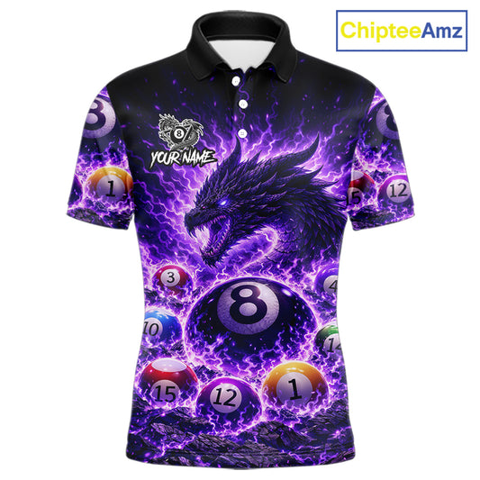 Purple Flaming Funny Dragon Pool 8 Ball Billiard Shirt For Men Custom Ball Billiard Team Attire NYN2611