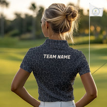 Load image into Gallery viewer, Black Leopard Womens Golf Polo Shirt Personalized Yellow Argyle Pattern Golf Team Outfits NYN3395