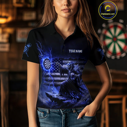Custom Lightning Blue Grim Reaper Beer Funny Women Darts Polo Shirt US Flag Dart Jerseys NYN1838
