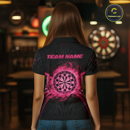 Black And Pink Smokes Dartboard Women Darts Polo Shirts Custom Tribal Dart Team Jerseys NYN2349