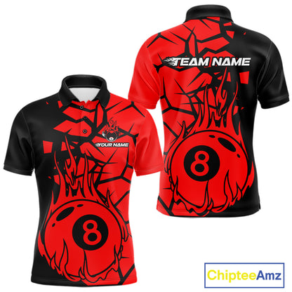 Black And Red Cracked Flaming Pool 8 Ball Men Billiard Shirt Custom Ball Billiard Team Attire NYN2625