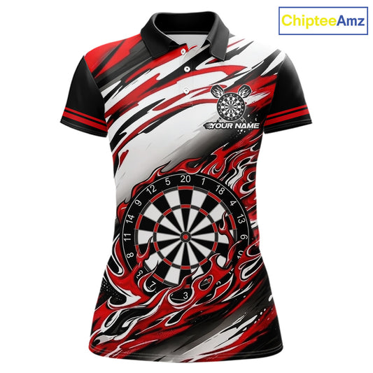 Black And Red Dartboard Fire Flame Darts Team Shirt For Women Custom Darts Polo 1/4-Zip Jersey NYN3940