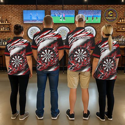 Black And Red Dartboard Fire Flame Darts Team Shirt For Men Custom Darts Polo 1/4-Zip Jersey NYN3940