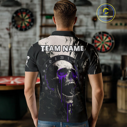 Custom Black & Purple Dripping Skull Dartboard Dart Men Polo Shirt Grunge Dart Jerseys NYN1565